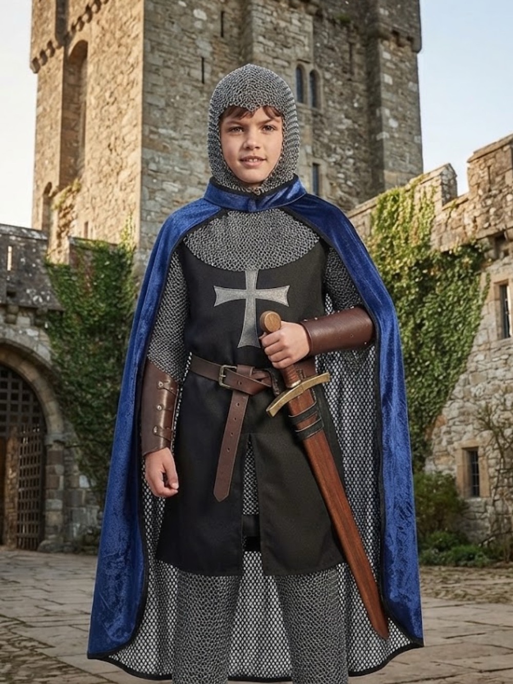 Creative Education Boys navy blue Velour knight Halloween costume cape one size